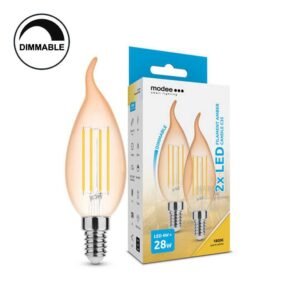 Modee 2 Λάμπες C35 4W Κερί Ακίδα Amber Filament E14 1800K 300 lums Ρεοστατούμενο