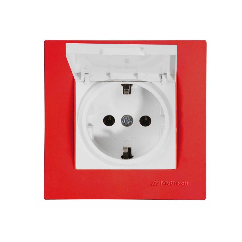 Πρίζα Σούκο με Κάλυμμα με Πλαίσιο Μονό Κόκκινο Rita